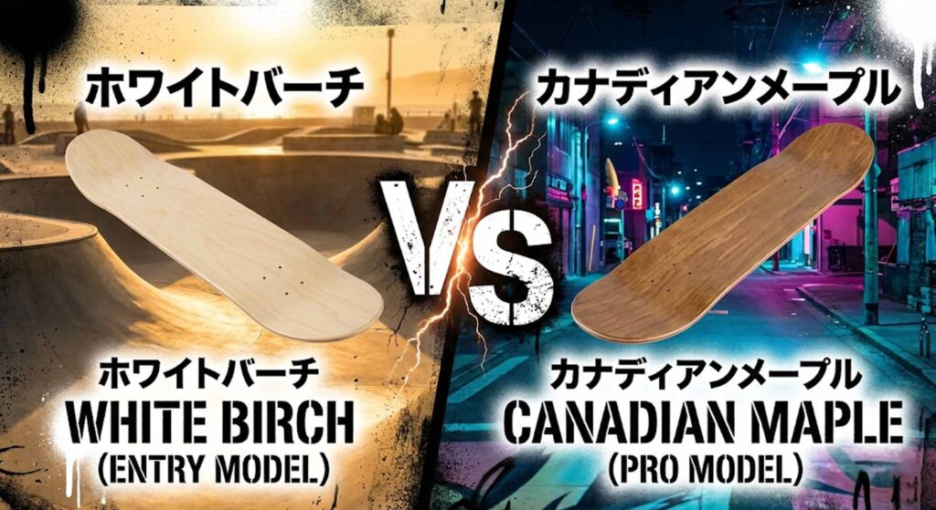 【デッキ素材比較】ホワイトバーチ vs カナディアンメープル徹底比較！初心者が選ぶべきコンプリートデッキはどっち？