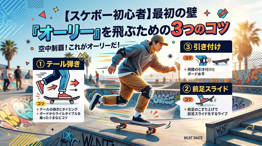 【スケボー初心者】最初の壁「オーリー」を飛ぶための3つのコツ
