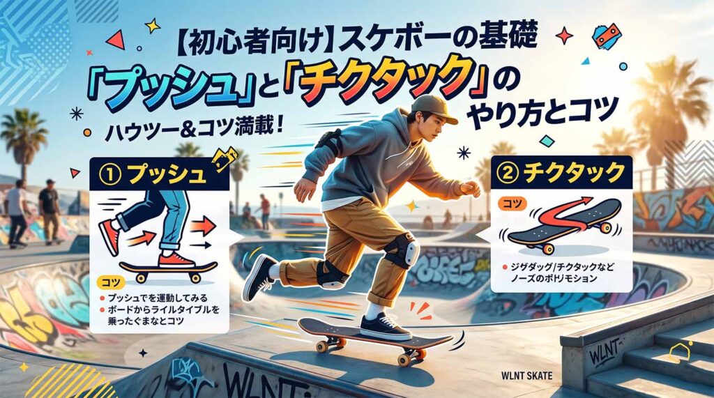 【初心者向け】スケボーの基礎「プッシュ」と「チクタック」のやり方とコツ
