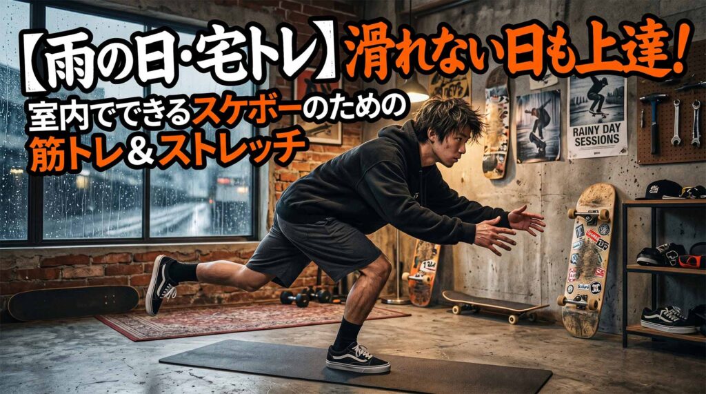【雨の日・宅トレ】滑れない日も上達！室内でできるスケボーのための筋トレ＆ストレッチ